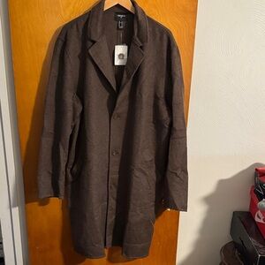 Brown Overcoat Mens XL Wool Blend